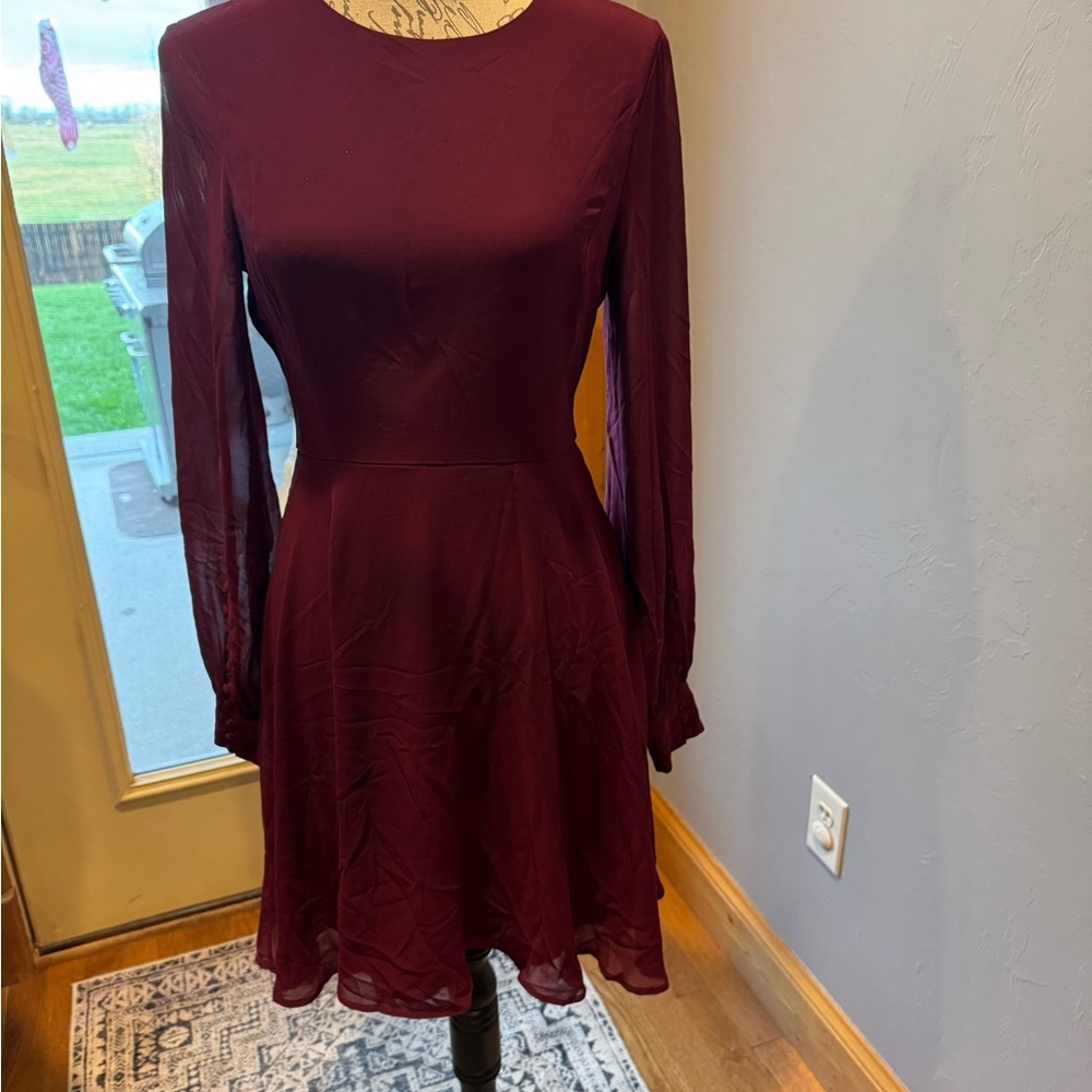 Lulu's Deep Burgundy Long Sleeve Dress